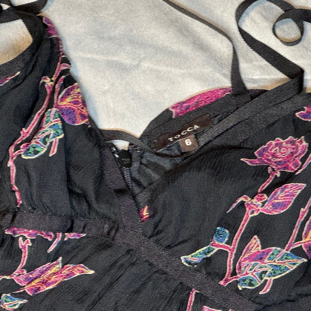 Tocca Black Silk Floral Midi Dress - Picture 3 of 5